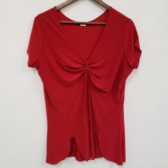 Dynamite‎ Womens Asymmetrical Babydoll Top Size 1X Cherry Red Stretch Fairy Y2K - Picture 1 of 11
